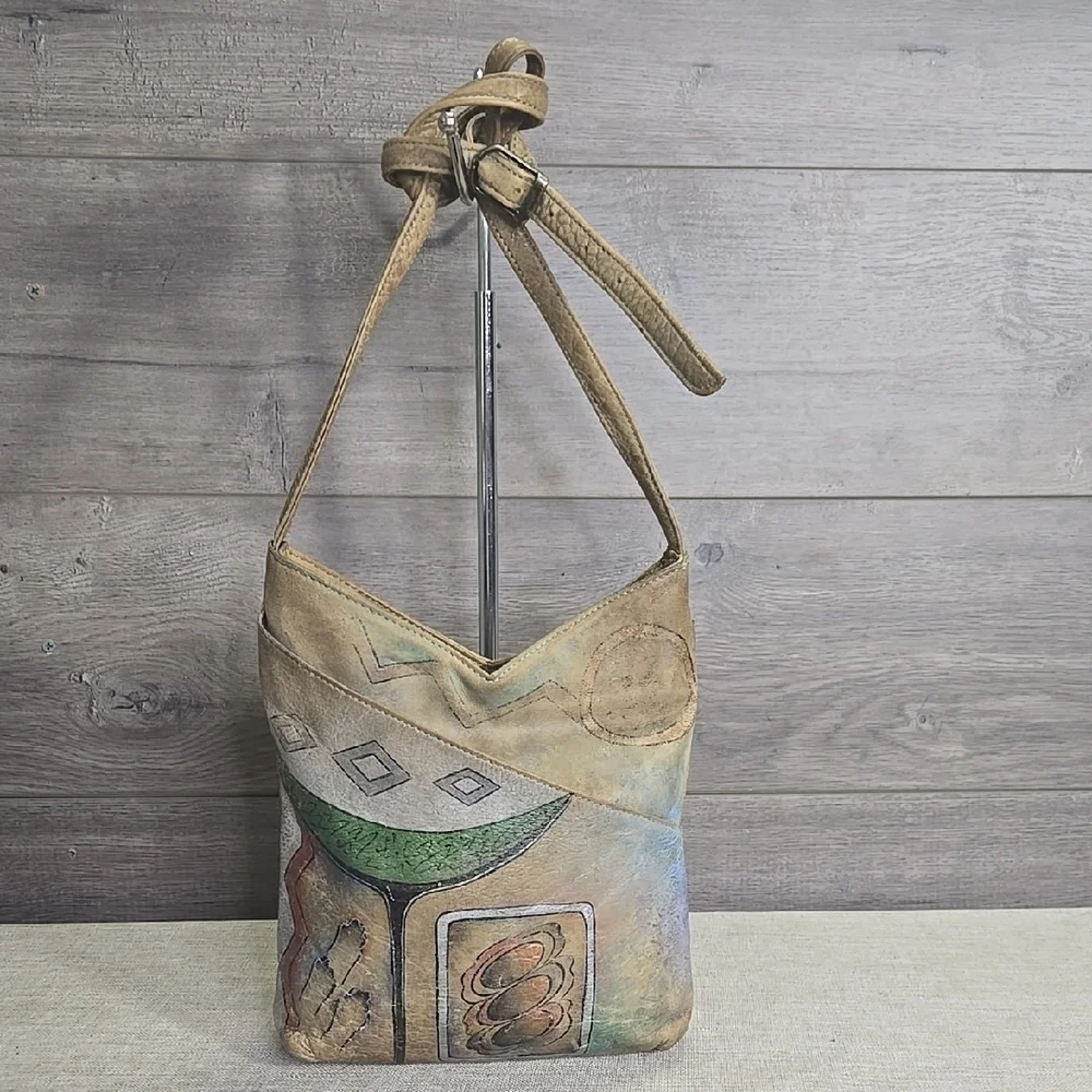 Anuschka Hand Painted Tan Leather Shoulder Bag